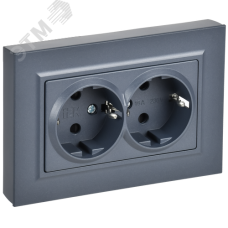 BRITE Розетка 2-местная с заземлением с защитными шторками плоская 16А в сборе РСшПл12-3-БрМ маренго IEK