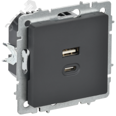 BRITE Розетка USB A+C 45Вт высокоскоростная зарядка РЮ11-2-БрГ графит IEK