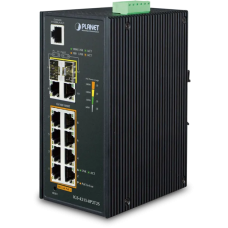 коммутатор/ PLANET IP30 Industrial L2/L4 8-Port 10/100/1000T 802.3at PoE + 2-Port 10/100/100T + 2-Port 100/1000X SFP Managed Switch (-40~75 degrees C), dual redundant power input on 48~56VDC terminal block, SNMPv3, 802.1Q VLAN, IGMP Snooping, SSL, SSH, AC