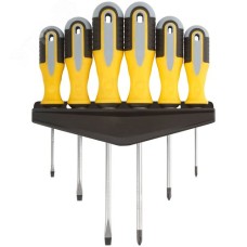 Отвертки ''Старт'', CrV сталь, прорезиненные ручки, магнитный наконечник, на держателе, набор 6 шт