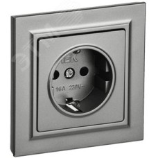 BRITE Розетка 1 пост с заземлением с защитными шторками 16А в сборе РСР14-1-0-БрС сталь IEK