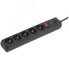 Фильтр сетевой СФ-05К-выключатель 16А 5 мест 3м 3х1мм2 черный