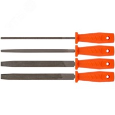 Напильники, пластиковая ручка, набор 4 шт (трехгранный, плоский, круглый, полукруглый) 200 мм