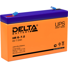 Батарея DELTA серия HR, HR 6-7,2, напряжение 6В, емкость 7.2Ач (разряд 20 часов),  макс. ток разряда (5 сек.) 108А, макс. ток заряда 2.1А, свинцово-кислотная типа AGM, клеммы F1, ДxШxВ 151х34х94мм., вес 1.28кг., срок службы 8 лет./ Battery DELTA series HR