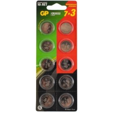 Литиевые дисковые батарейки GP Lithium CR2032 - 7 + 3 в подарок, каждая в своем отрывном блистере