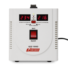 Стабилизатор POWERMAN AVS 1500D, ступенчатый регулятор, цифровые индикаторы уровней напряжения, 1500ВА, 140-260В, максимальный входной ток 10А, 2 евророзетки, IP-20, напольный,  200мм х 160мм х 190мм, 4 кг./ Stabilizer POWERMAN AVS 1500D, step-type regula