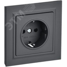 BRITE Розетка 1 пост с заземлением с защитными шторками 16А в сборе РСР14-1-0-БрГ графит IEK