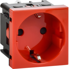 Розетка с заземляющим контактом защитной шторкой и винтовым зажимом (2 модуля) красная