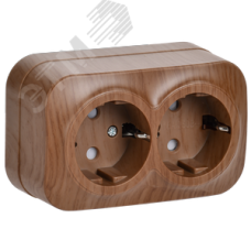 GLORY Розетка двухместная наружная с заземлением  с защитной шторкой дуб