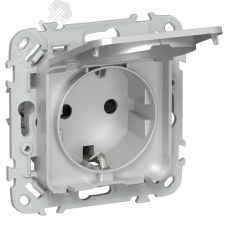 FLITE Розетка с заземлением с защитными шторками и крышкой 16А IP44 РСшкр11-0-44-ФлА алюминий IEK