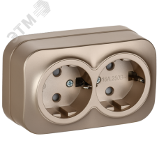 GLORY Розетка 2-местная для открытой установки с заземлением с защитными шторками 16А РСш22-3-ХШм шампань матовый IEK