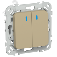 FLITE Выключатель 2-клавишный с индикацией 10А ВС12-1-1-ФлХ хаки IEK