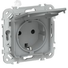 FLITE Розетка с заземлением с защитными шторками и крышкой 16А IP44 РСшкр11-0-44-ФлС серый IEK