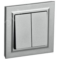 BRITE Выключатель двухклавишный 10А в сборе ВСР10-2-0-БрА алюминий IEK