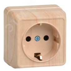 OKTAVA Розетка 1-местная с заземлением для открытой установки 16А РС20-3-ОС сосна GENERICA