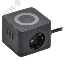 DOMINIC Удлинитель с беспроводной зарядкой 10Вт У02К 2 места 2P+PE 1,3м 3х1,0мм2 16А/250В USB A+C черный IEK