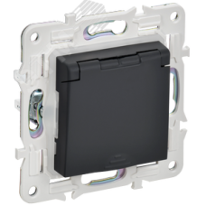 SKANDY Розетка 1-местная с заземлением с защитными шторками и крышкой 16А IP44 SK-R11G графит IEK