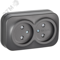 GLORY Розетка 2-местная для открытой установки без заземления с защитными шторками 10А РСш22-2-ХСм сталь матовый IEK