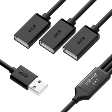GCR USB Hub на 3 порта, 1.2m, гибкий, AM / 3 х AF, черный