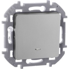 Выключатель 1-клавишный с подсветкой/индикацией 10АХ безвинтовое крепление алюминий INSPIRIA