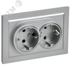 BRITE Розетка 2-местная с заземлением без защитных шторок 16А безвинтовое крепление в сборе РС22-3-БрА алюминий IEK
