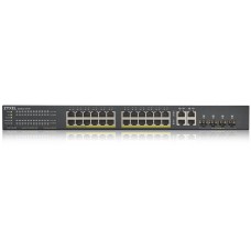 Коммутатор/ ZYXEL GS1920-24HPv2 Hybrid Smart switch PoE+ ZYXEL Nebula Flex, 24xGE PoE+, 4xCombo (SFP/RJ-45), budget PoE 375W, Standalone / cloud management