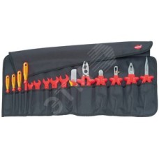 Набор инструмента VDE 1000V в мягком планшете 15 предметов комплектация: плоскогубцы 0307200 стриппер 1107160 круглогубцы 2617200 бокорезы 7007160 кабелерез 9517200 ключи рожковые 9800xx 10/13/14/17/19 мм отвёртки 9820xx SL 25/4/55/65 нож для кабеля 9852