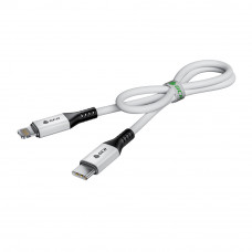 GCR Кабель 0.7m TypeC/Lightning MFI POWER DELIVERY 18 W, медь, быстрая зарядка, белый, AL case белый, черный ПВХ