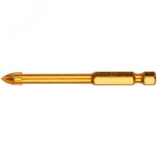 Сверло по кафелю, 4 режущие кромки, титановое покрытие, U-хвостовик под биту 6х74 мм