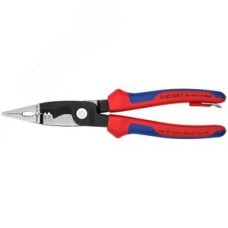 Клещи электромонтажные 6-в-1 захват плоского и круглого материала гибка удаление заусенцев снятие изоляции 075 - 15 + 25 мм обжимка контактных гильз 05 - 25 мм кабелерез 15 мм (5x25 мм) L-200 мм чёрные 2-компонентные рукоятки крепление для страховки