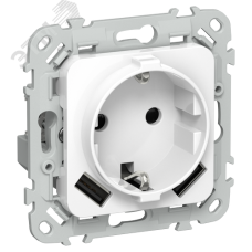 FLITE Розетка 1-местная с заземлением с защитными шторками 16А с USB A+A 3,1А РСЮша11-0-ФлБ белый IEK