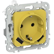 FLITE Розетка 1-местная с заземлением с защитными шторками 16А с USB A+A 3,1А безвинтовое крепление РСЮша11-1-ФлЖК желтый карри IEK