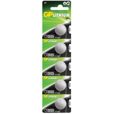Литиевые дисковые батарейки GP Lithium CR2025 - 5 шт., каждая в своем отрывном блистере