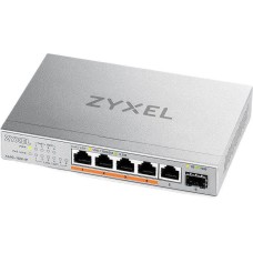 Коммутатор/ Мультигигабитный PoE++ коммутатор Zyxel XMG-105HP, 5xRJ-45: 1/2.5G (4 из них PoE++), 1xSFP+, настольный, бесшумный, бюджет PoE 70 Вт
