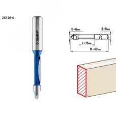 Фреза кромочная прямая со сверлом 6X19мм, хвостовик 8мм