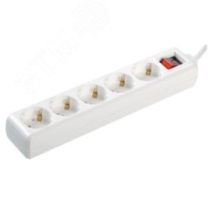 Удлинитель бытовой 5 розеток шнур 5м с заземлением с выключателем 16А