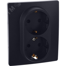 Розетка 2-местная с заземлением с защитными шторками 16А в сборе антрацит INSPIRIA