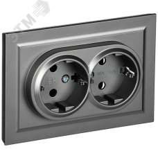 BRITE Розетка двойная с заземлением без защитных шторок 16А в сборе РС12-3-БрС сталь
