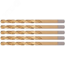 Сверла HSS по металлу, удлиненные, титановое покрытие 10,0х184 мм (5 шт)