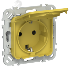 FLITE Розетка с заземлением с защитными шторками и крышкой 16А IP44 РСшкр11-0-44-ФлЖК желтый карри IEK