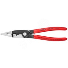 Клещи электромонтажные 6-в-1 захват плоского и круглого материала гибка удаление заусенцев снятие изоляции 075 - 15 + 25 мм обжимка контактных гильз 05 - 25 мм кабелерез 15 мм (5x25 мм) L-200 мм чёрные обливные рукоятки