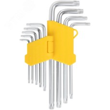 Ключи звездочки, CrV сталь, 9 шт., Т10-Т50, с отверстием, длинные, в пластиковом держателе