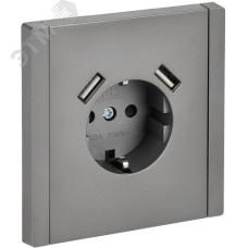 FORTE&PIANO Розетка 1-местная с заземлением с защитными шторками винтовое крепление 16А USB A+A 3,1А FP545 сталь IEK