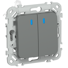 FLITE Выключатель 2-клавишный проходной с индикацией 10А ВС62-1-1-ФлМА мокрый асфальт IEK