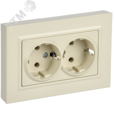 BRITE Розетка 2-местная с заземлением без защитных шторок плоская 16А в сборе РСПл12-3-БрКр бежевый IEK