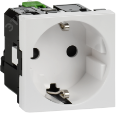 Розетка с заземляющим контактом защитной шторкой и безвинтовым зажимом (2 модуля) белая