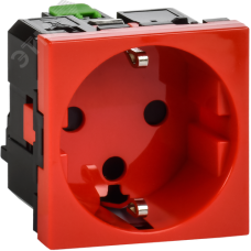Розетка с заземляющим контактом защитной шторкой винтовым зажимом и блокировкой (2 модуля) красная