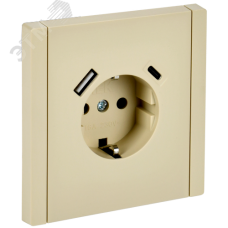 FORTE&PIANO Розетка 1-местная с заземлением с защитными шторками винтовое крепление 16А USB A+C 18Вт FP447 ваниль IEK
