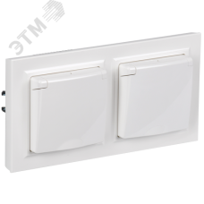 BRITE Комплект 1-местная с заземлением с защитными шторками и крышкой 16А IP44 2 штуки в сборе с двойной рамкой РСбш10-3-44-БрБ белый