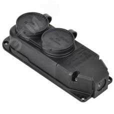 Розетка колодка 2-ая с защитной крышкой 16А IP44 каучук черная GENERICA